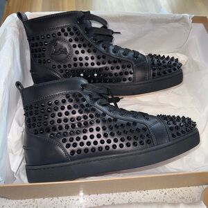 SOLD Men’s Christian Louboutin Black Spiked Sneakers, size 40.5/7.5, excellent.
